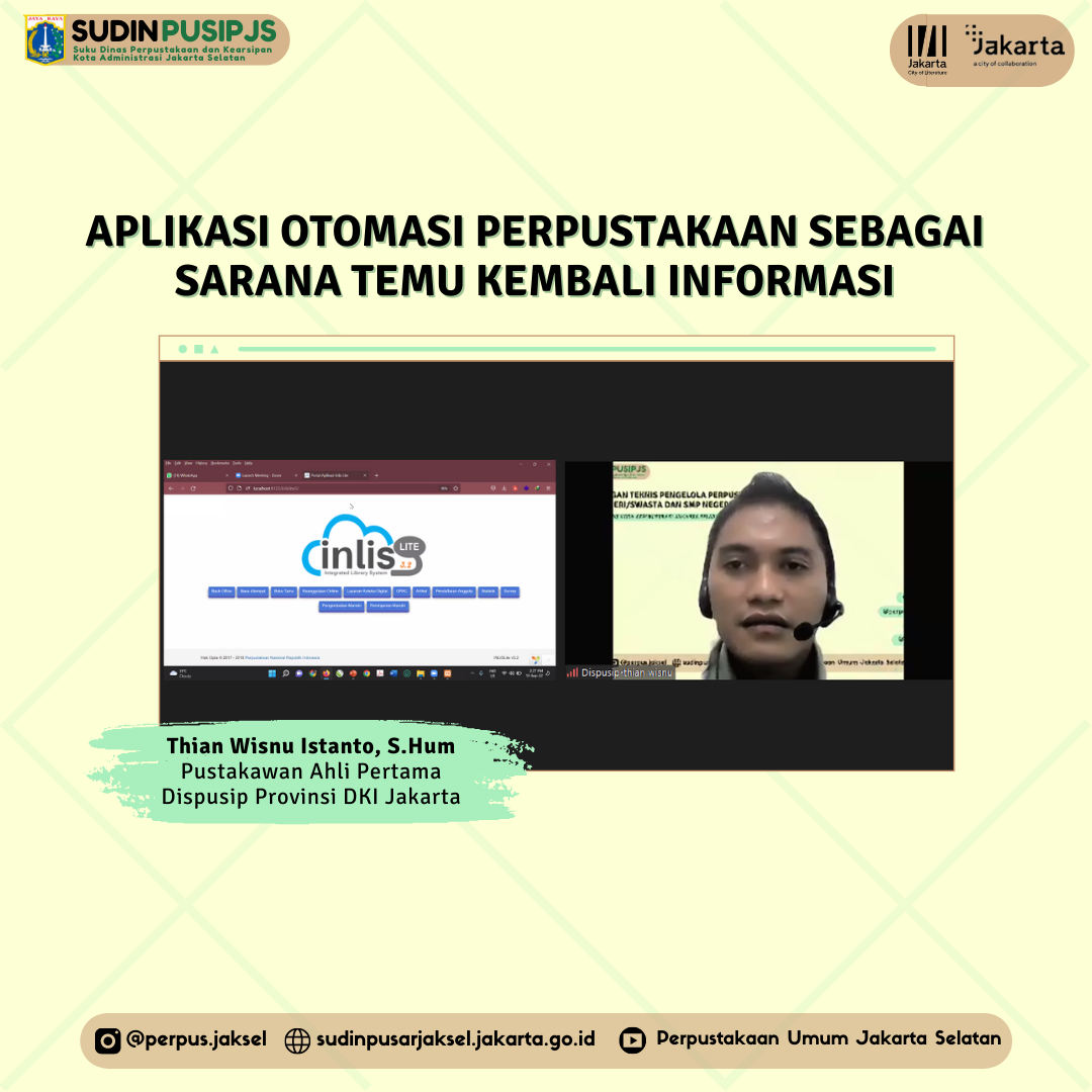 Bimbingan Teknis Pengelola Perpustakaan SD Negeri/Ssawsta Dab SMP Negeri/Swasta Tingkat Kota Administrasi Jakarta Selatan Tahun 2022